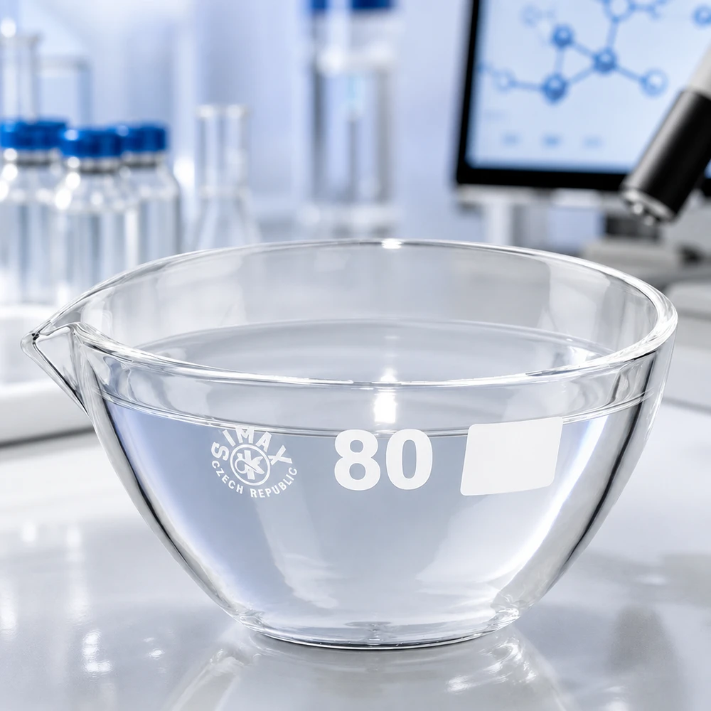 90 ml fordampningsskål med borosilikat-tud Professionel 90 ml borosilikat laboratorieskål med tud til kemiske analyser og inddampningsprocesser