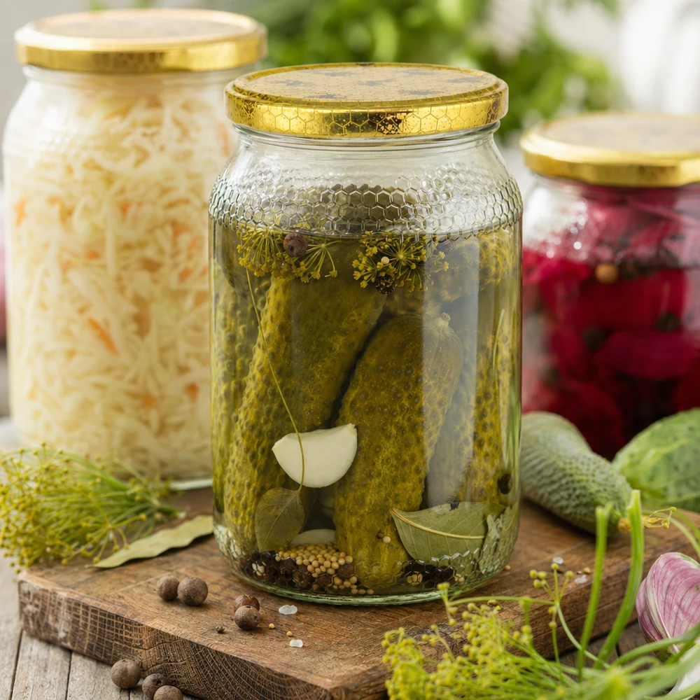 1260 g honningglas med låg med honningkagemønster BasicSeal UNiTWIST 900 ml honningkrukke med BasicSeal-låg til konservering af pickles, surkål og fermenterede fødevarer