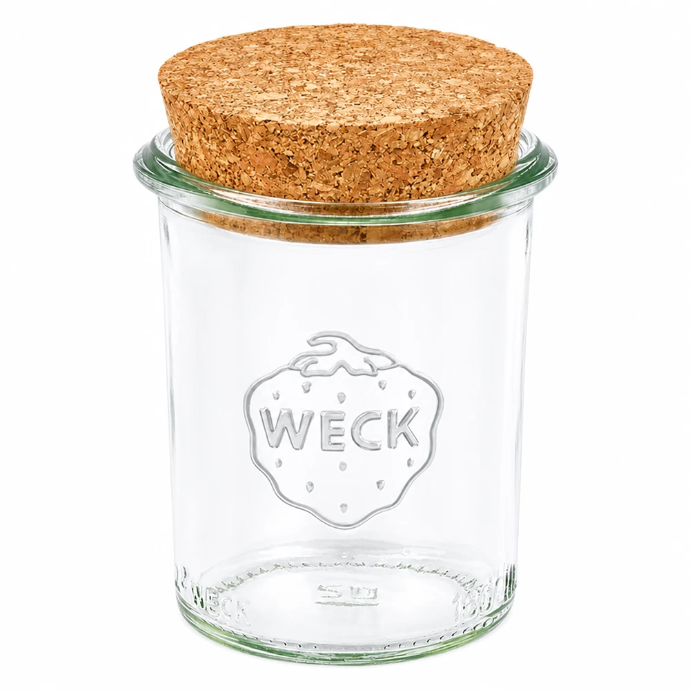 160 ml Briller WECK RR60 med kork natur WECK 160 ml RR60 murerbalje med naturkork-låg Transparent opbevaringskrukke i glas