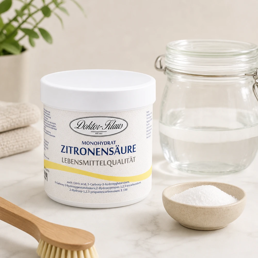250 g citronsyre Doktor-Klaus 250g Zitronensäure Doktor-Klaus in wiederverschließbarer Dose mit Einmachglas im Set
