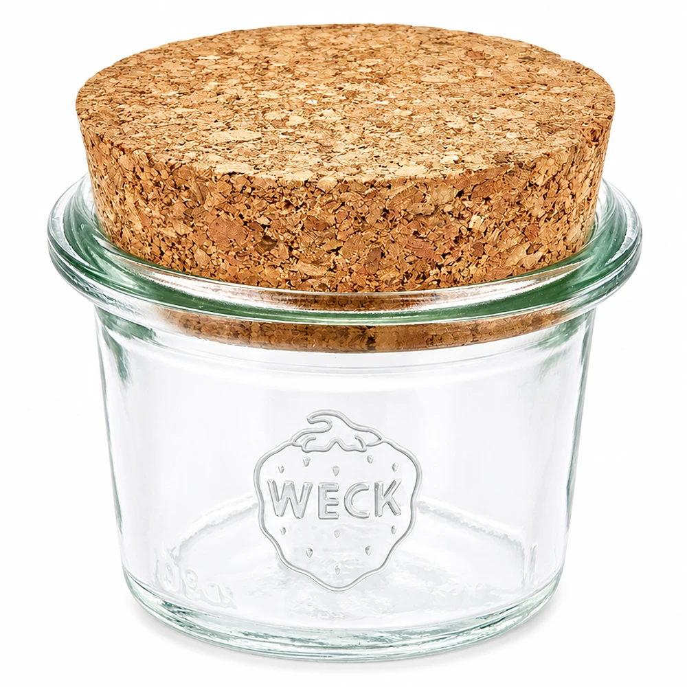 35 ml Briller WECK RR40 med kork natur 35 ml WECK RR40 murerbalje med naturlig korklukning konserveringskrukke lille opbevaringskrydderier marmelade