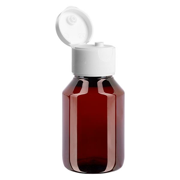 PET-flaske 50 ml med hvid flip-top-kapsel. PET-flaske 50 ml med hvid flip-top-kapsel.