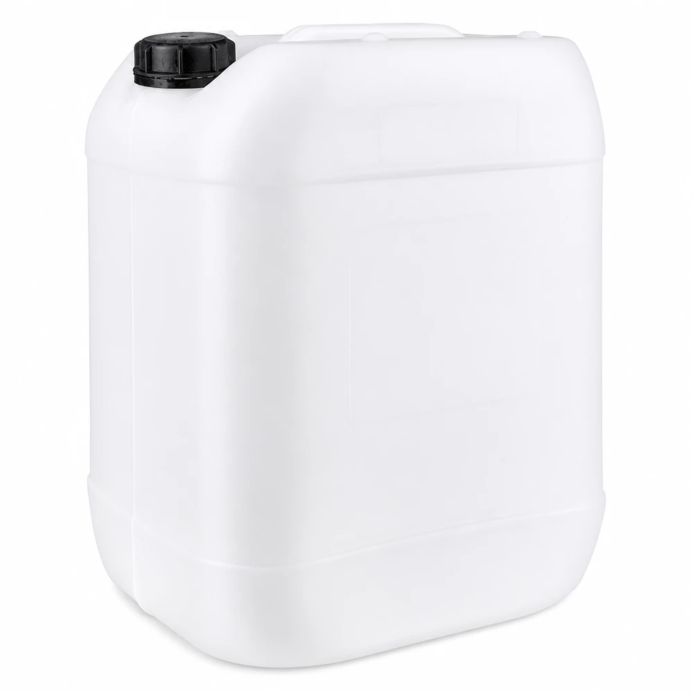Hvid 20-liters plastdunk med sort skruelåg og bærehåndtag