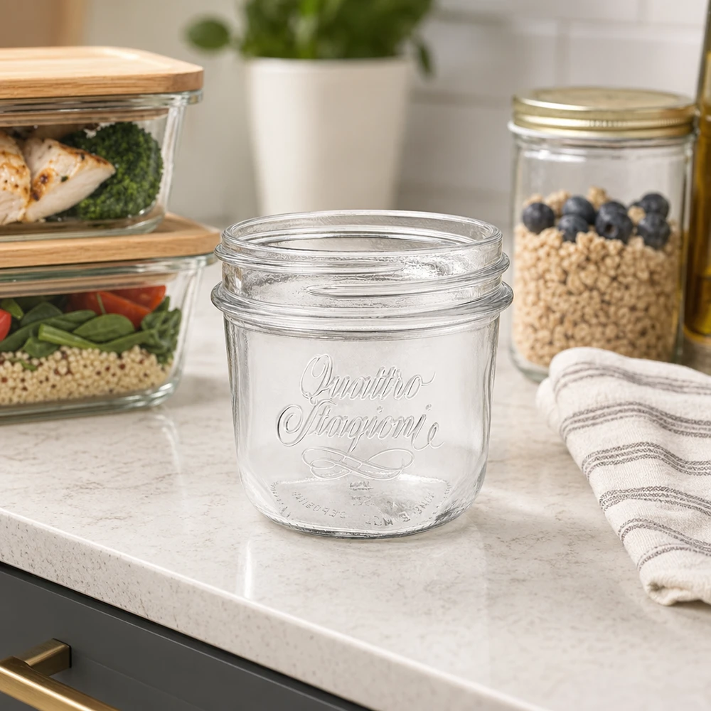 200 ml "Quattro Stagioni"-smykkeglas 200ml Quattro Stagioni Einmachglas mit elegantem Design für Küche Vorratshaltung und Dekoration auf Marmor Arbeitsplatte