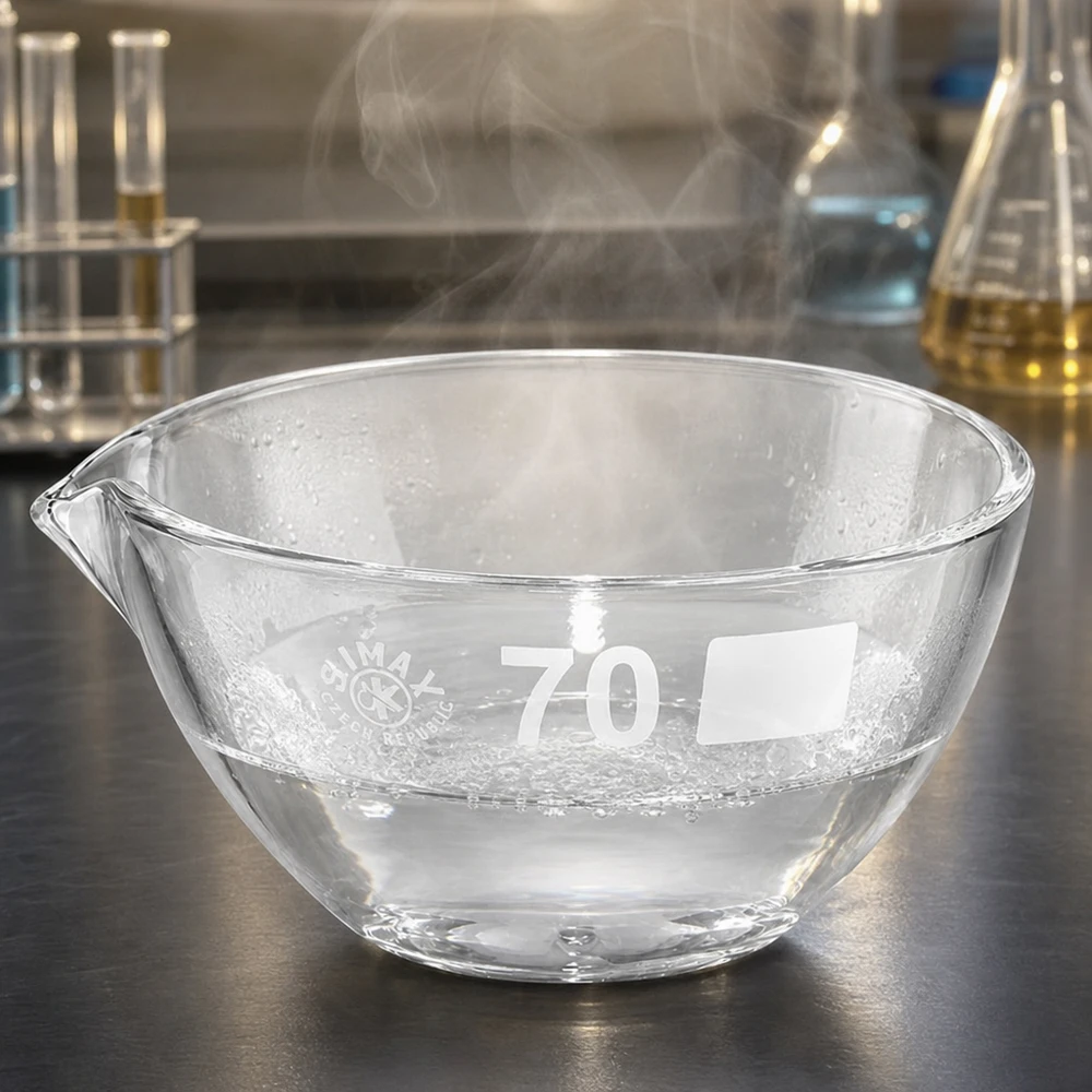 Dampbakke 60 ml med borosilikat-tud Gennemsigtig glasskål 60 ml med tud lavet af borosilikat i høj kvalitet til præcist laboratoriearbejde