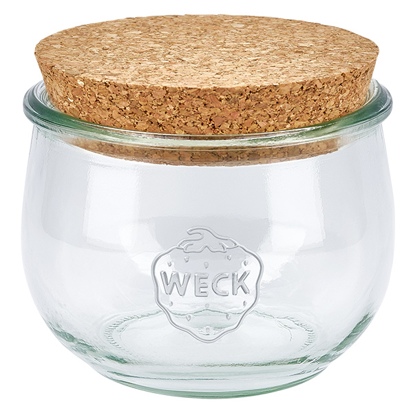 580 ml tulipankrukke WECK RR100 med kork natur 580 ml WECK tulipankrukke RR100 med naturligt korklåg konserveringskrukke opbevaringskrukke gennemsigtig