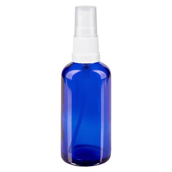 Apoteksflaske blå 50 ml spraytop hvid Apoteksflaske blå 50 ml spraytop hvid