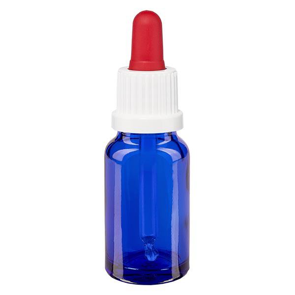 Apoteksflaske blå 10 ml pipette hvid/rød OV Apoteksflaske blå 10 ml pipette hvid/rød OV
