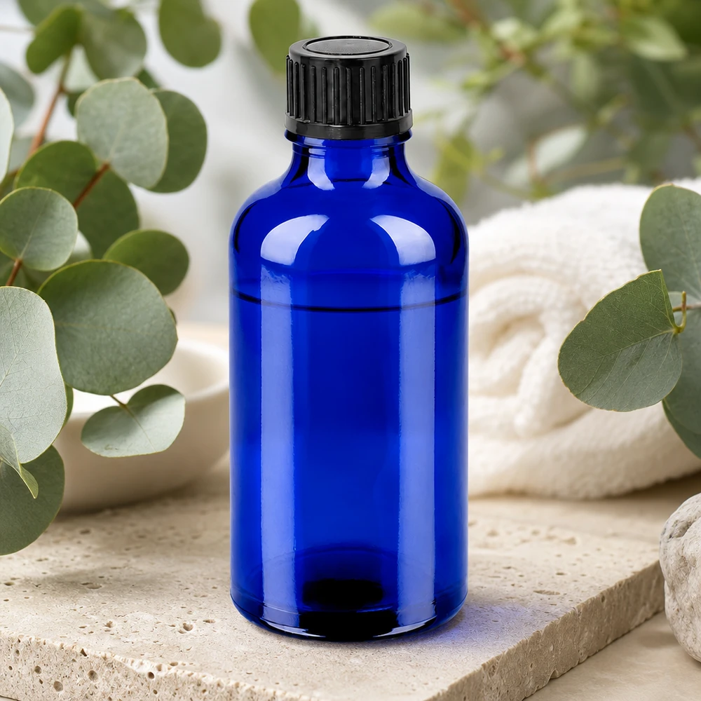 50 ml flaske 11 mm SV sort STD BlueLine UT18/50 50 ml glasflaske af høj kvalitet i strålende blå med professionelt sort skruelåg