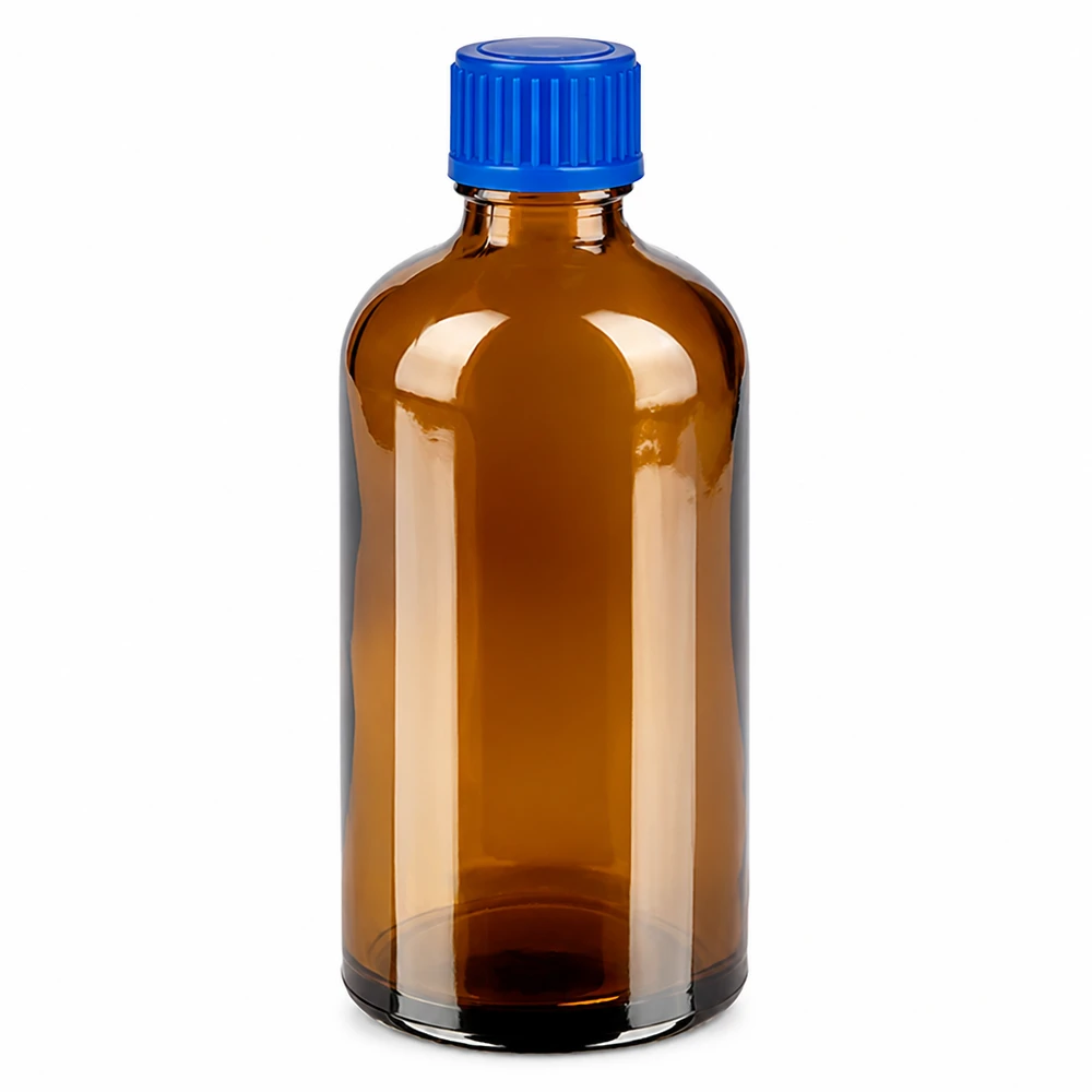 100 ml flaske 11 mm SV blå STD BrownLine UT18/100 100 ml ravfarvet glasflaske med blåt skruelåg til sikker opbevaring