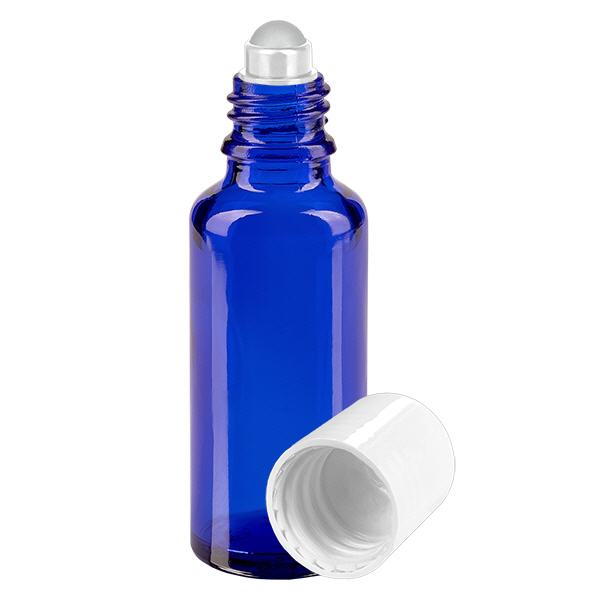 Apoteksflaske blå 30 ml roll-on-hætte hvid Apoteksflaske blå 30 ml roll-on-hætte hvid