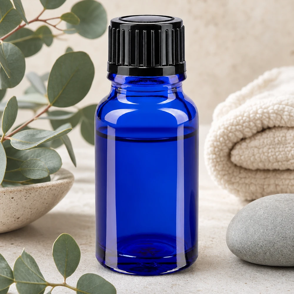 Koboltblå 10 ml apotekerflaske SV STD sort 11 mm til aromaterapi og wellness