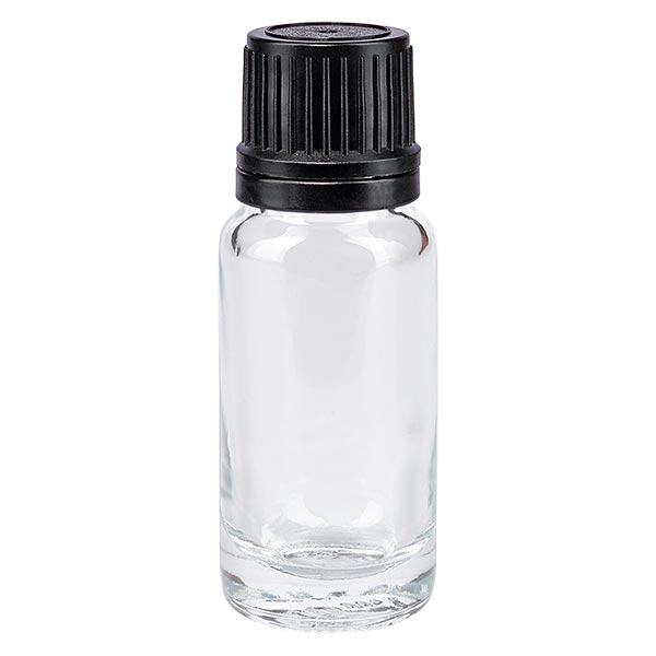 Apoteksflaske klar 10ml skruelåg sort hælde r. OV Apoteksflaske klar 10ml skruelåg sort hælde r. OV