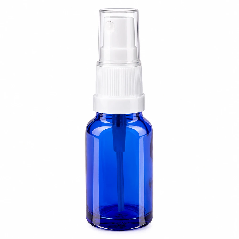 10 ml sprayflaske blå transparent med hvid forstøver til kosmetik og aromaterapi