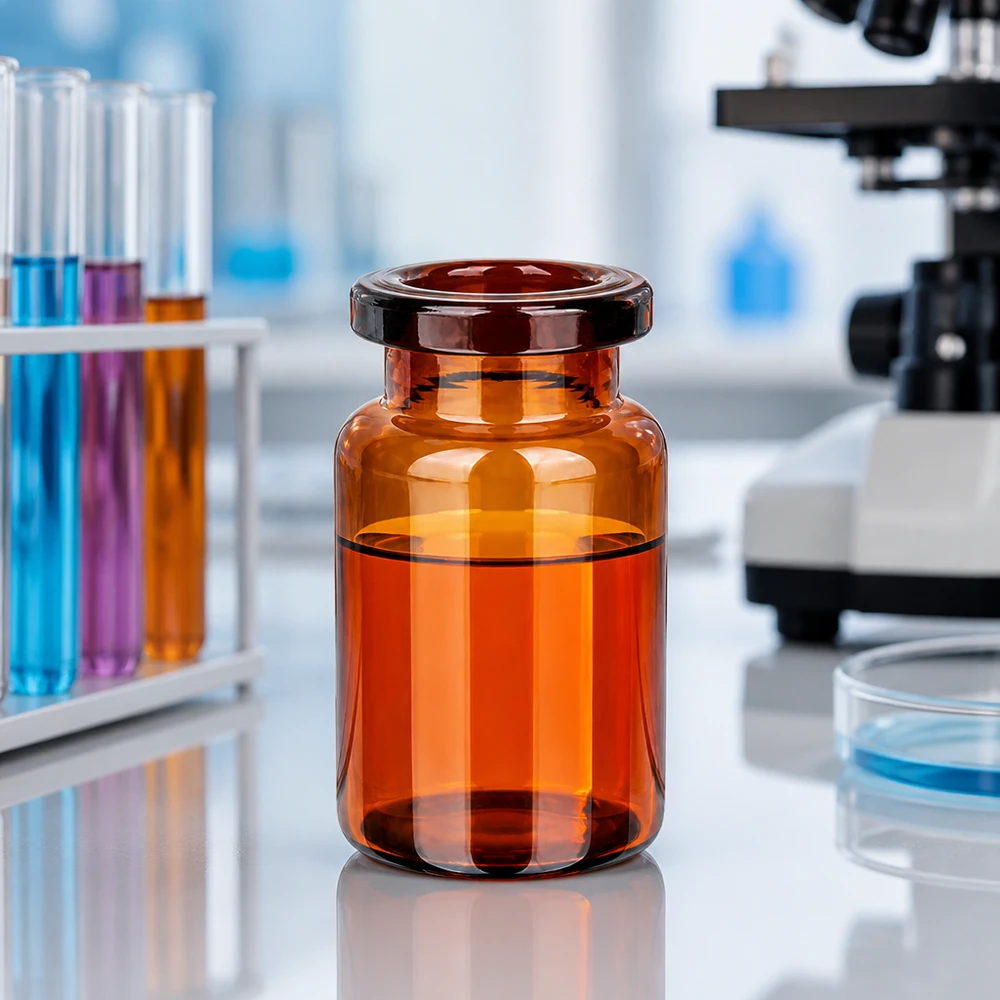 Injektionsflaske af ravfarvet glas 5 ml Lichtundurchlässige Glasflasche 5ml für lichtempfindliche Injektionspräparate im GMP-Labor