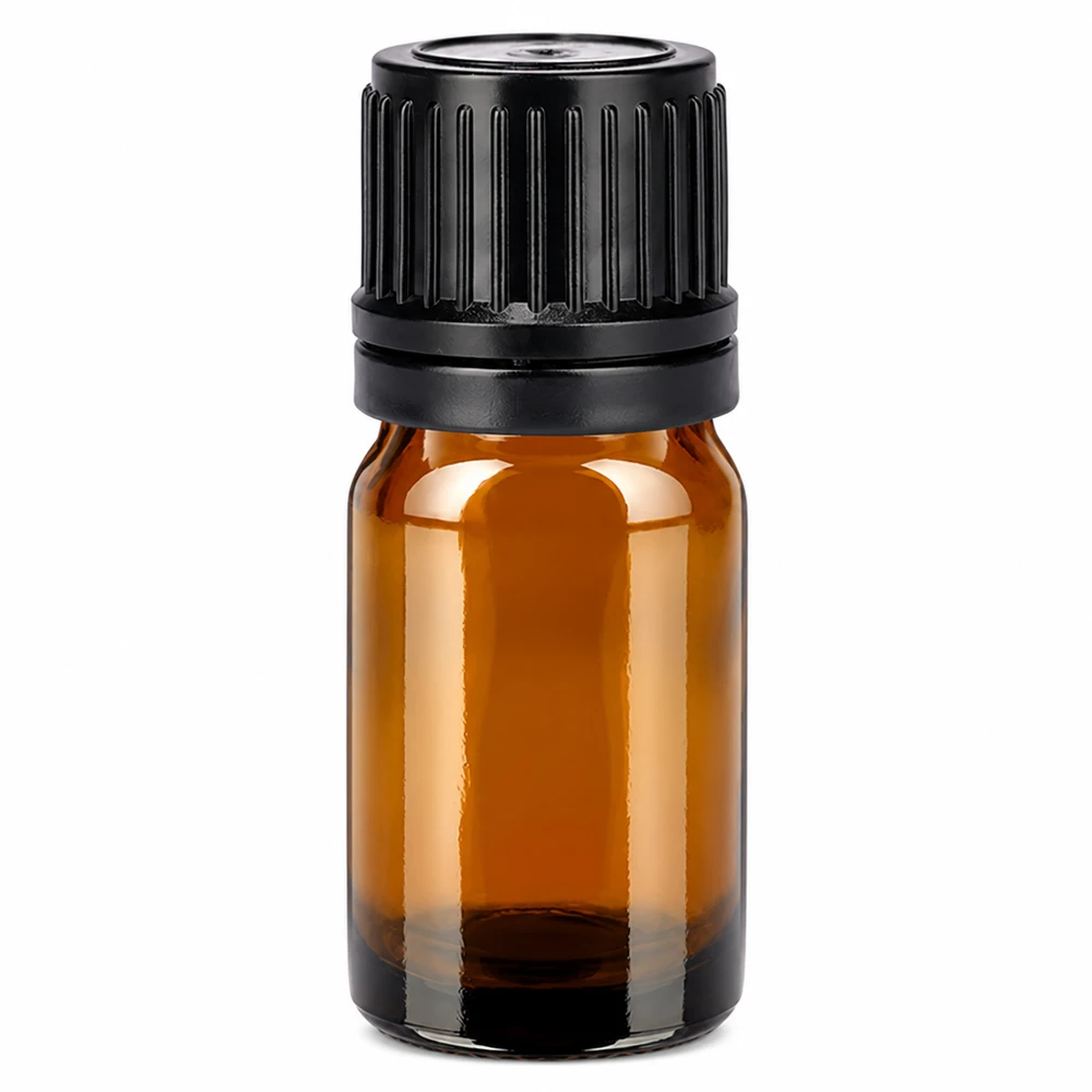 5ml flaske 11mm SV sort OV BrownLine UT18/5 5 ml brun glasflaske med sort skruelåg til æteriske olier og aromaterapi