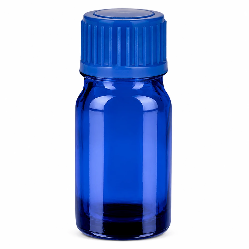 5ml flaske 11mm SV blå STD BlueLine UT18/5 5 ml blå glasflaske med 11 mm skruelåg til aromaterapi og æteriske olier