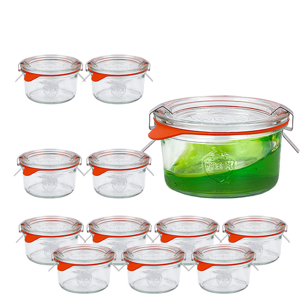Sæt med 12 Weck-krukker 165 ml Briller med 12 glaslåg, 12 Sæt med 12 Weck-krukker 165 ml Briller med 12 glaslåg, 12