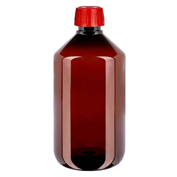 PET-flaske 500 ml med afgasningshætte rød PET-flaske 500 ml med afgasningshætte rød