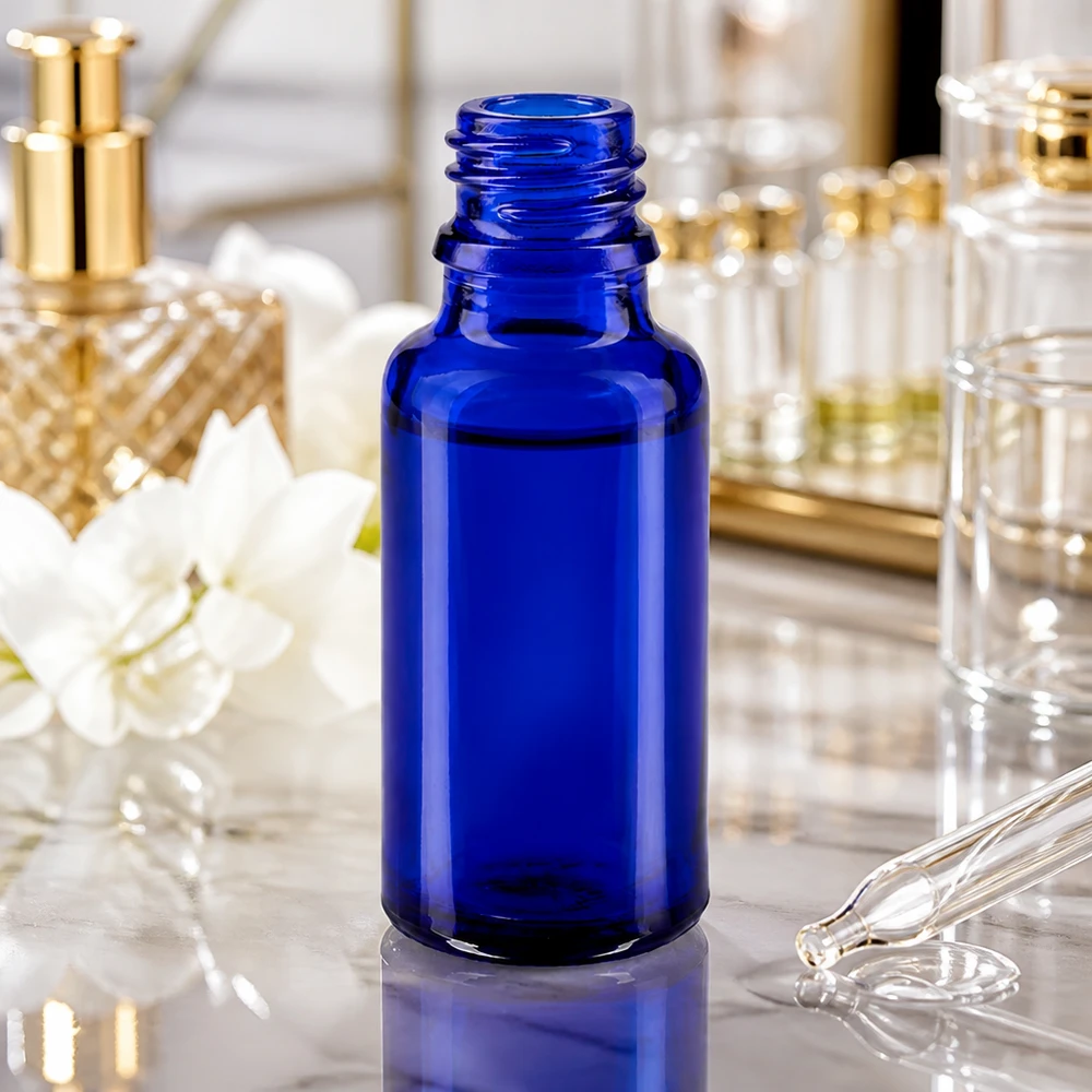 Dropperflaske 20 ml DIN 18 BLÅT GLAS Elegant 20 ml ApoGlas-flaske i dybblåt design til kosmetik og naturmedicin