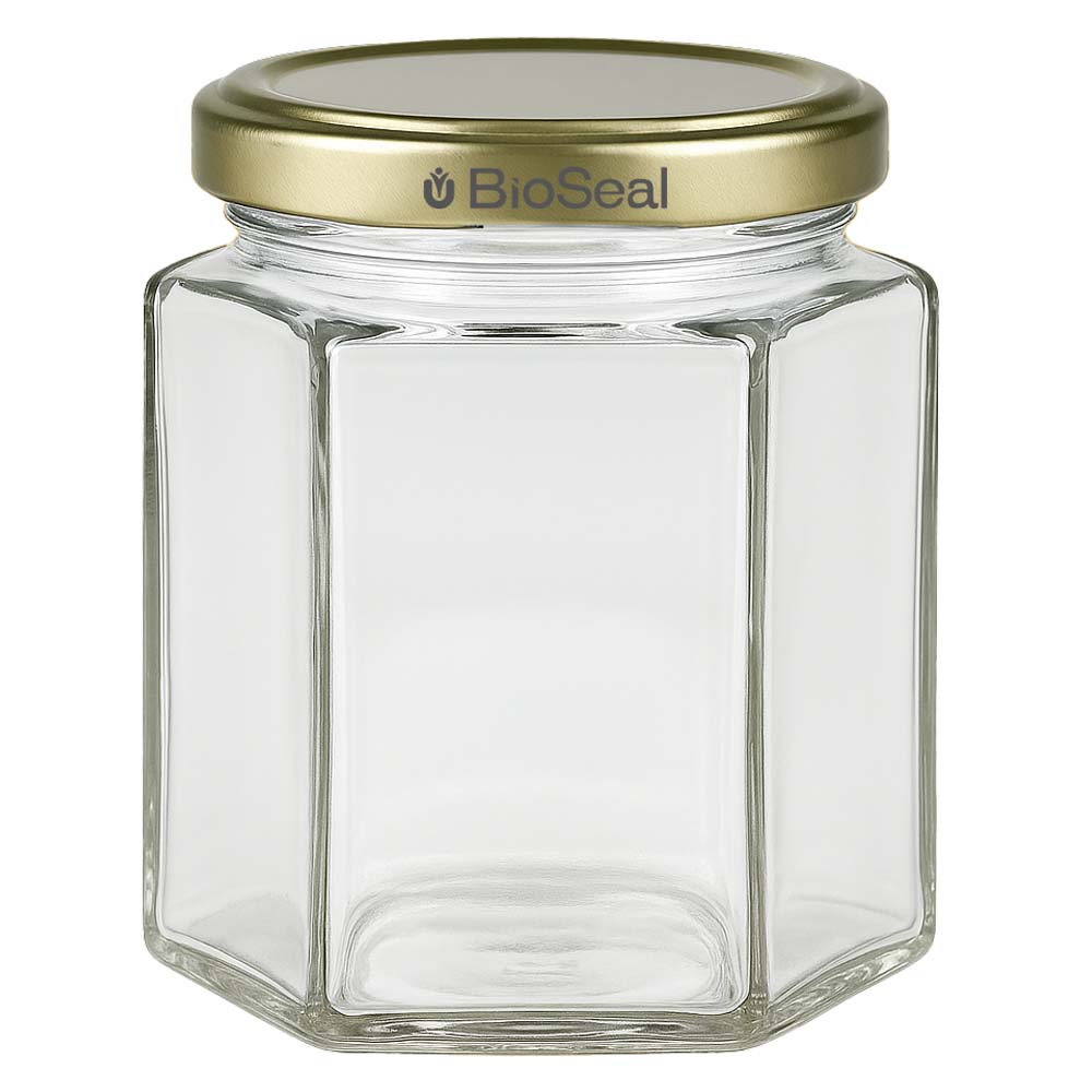 250 g honningglas med gyldent BioSeal UNiTWIST-låg