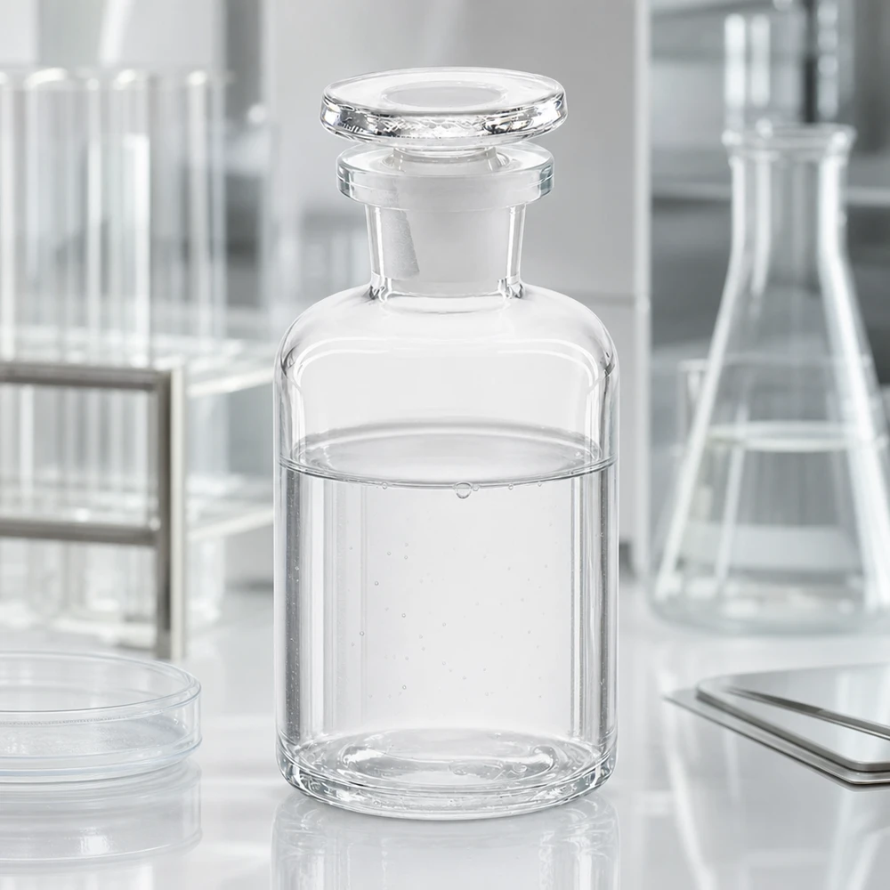 Rund skulderflaske 50 ml klar glasprop med smal hals Gennemsigtig flaske med runde skuldre, 50 ml, smal hals og glasprop af borosilikatfrit glas