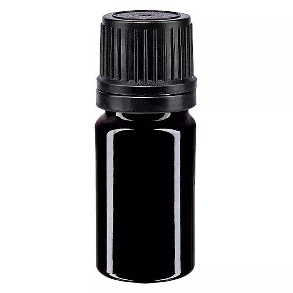 Apoteksflaske viol. 5ml skruelåg sort hælde r. OV Apoteksflaske viol. 5ml skruelåg sort hælde r. OV