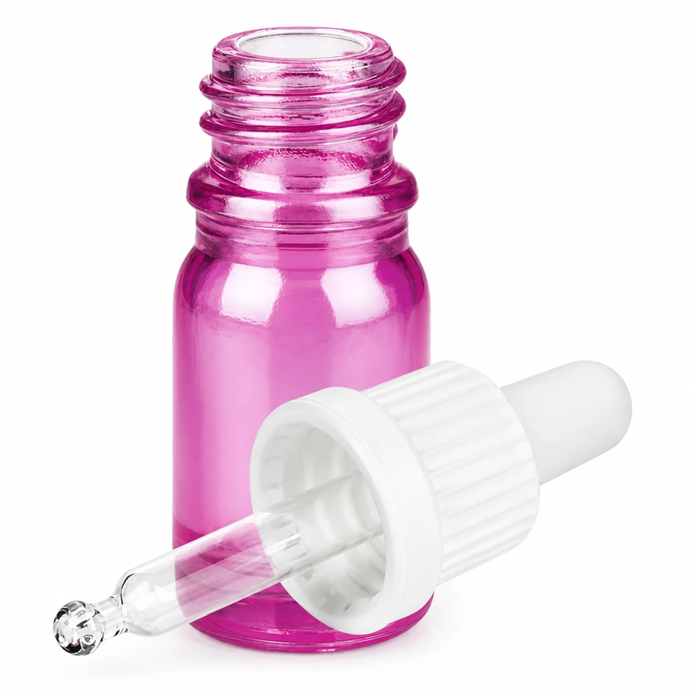 5 ml pipetteflaske hvid originalitet skruelåg PurpleLine UT18/5 Lilla 5 ml glasflaske med hvid pipette OV PurpleLine UT18/5 til kosmetik og aromaterapi