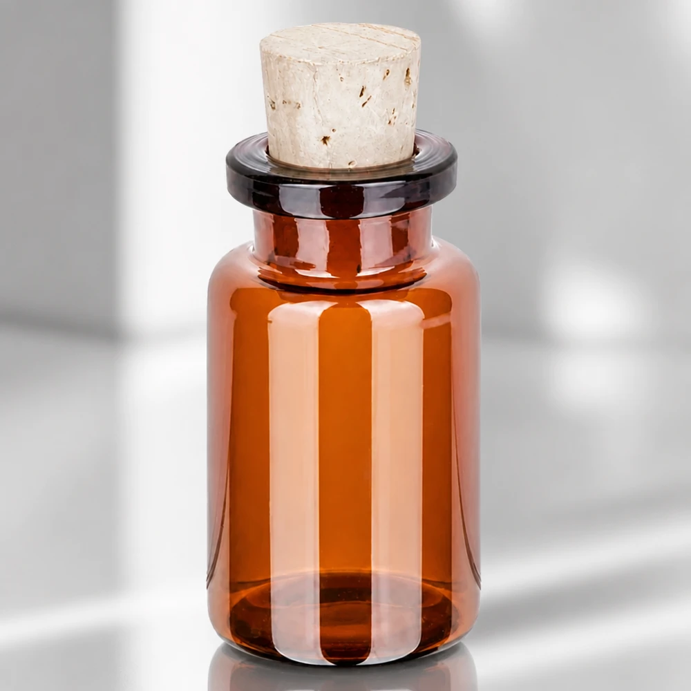 Flaske ravfarvet glas 10ml med kork 11/14mm Handliche Braunglasflasche 10ml mit konischem Naturkorken für Homöopathie und Kräuteröle