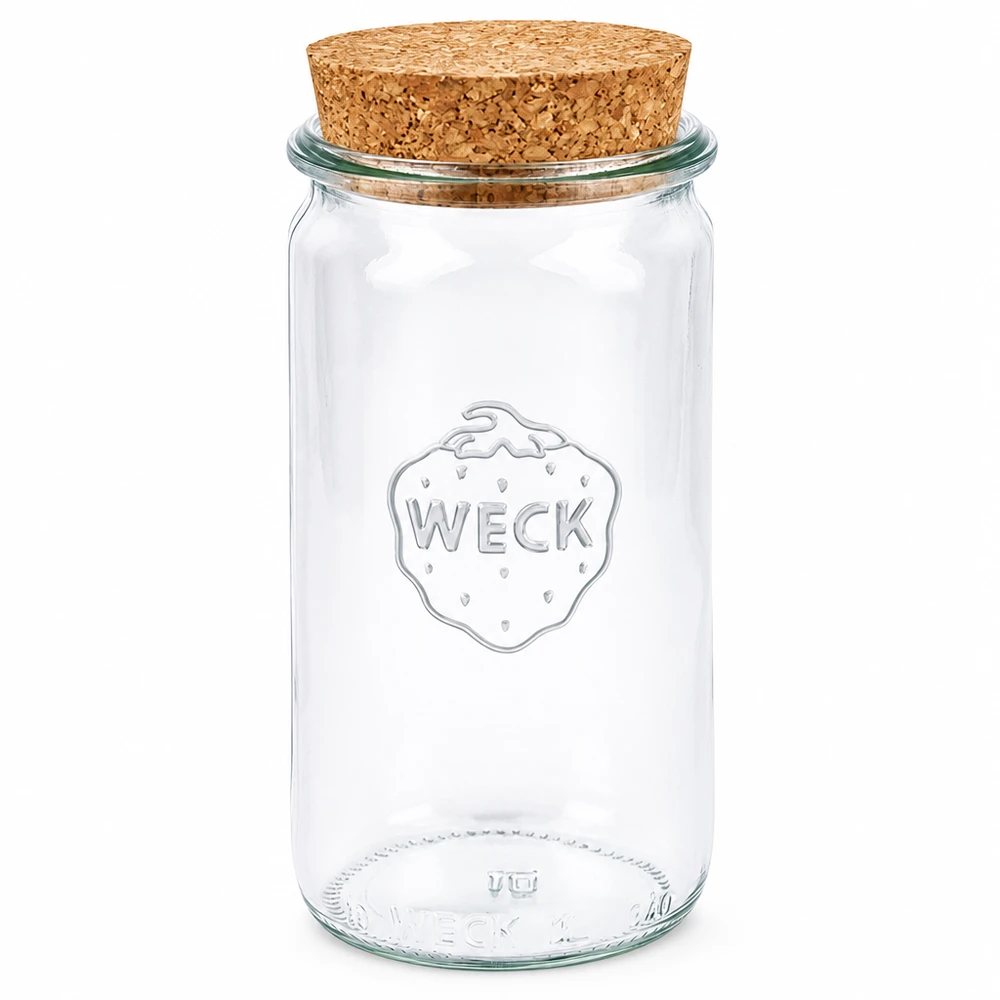 340 ml cylinderglas WECK RR60 med kork natur WECK konservesglas 340 ml med naturkork-lukning RR60 cylinderglas gennemsigtigt opbevaringsglas konservesglas