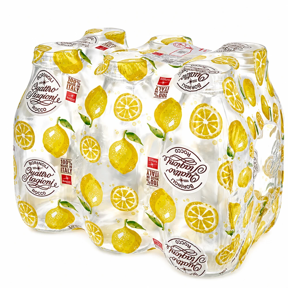 1000 ml flaske med bred hals "Quattro Stagioni" Bormioli Rocco Quattro Stagioni flaske med bred hals 1000 ml med citronmønster 6-pak konservesglas Italien