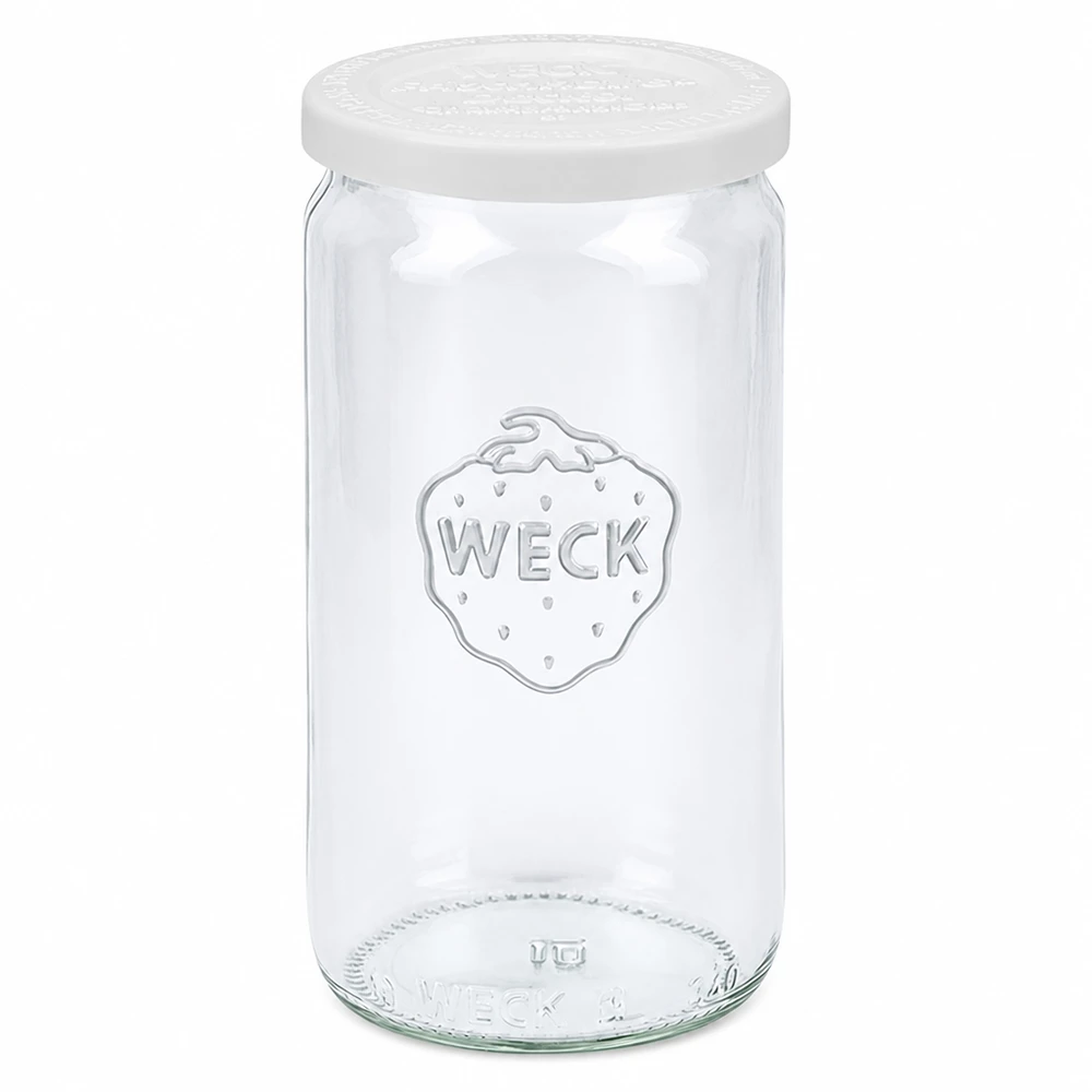 340 ml cylindrisk krukke med friskhedslåg WECK RR60 WECK cylinderglas 340 ml med hvidt friskhedslåg RR60 konserveringsglas opbevaringsglas transparent