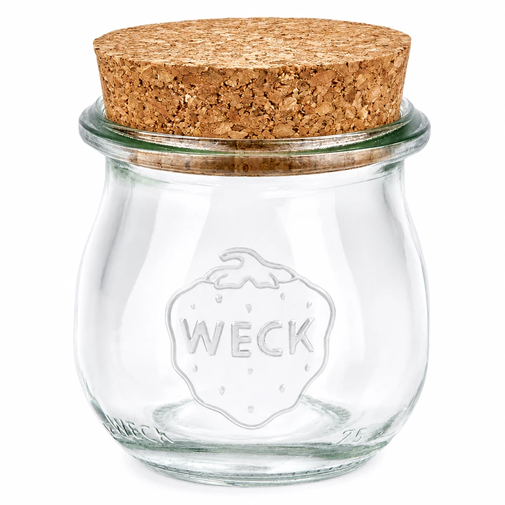 75 ml tulipankrukke WECK RR40 med kork natur WECK tulipankrukke 75ml RR40 med naturkork-lukning konserveringskrukke gennemsigtig opbevaringskrukke