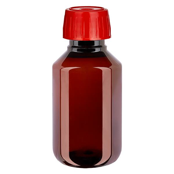 PET-flaske 100 ml med afgasningshætte rød PET-flaske 100 ml med afgasningshætte rød