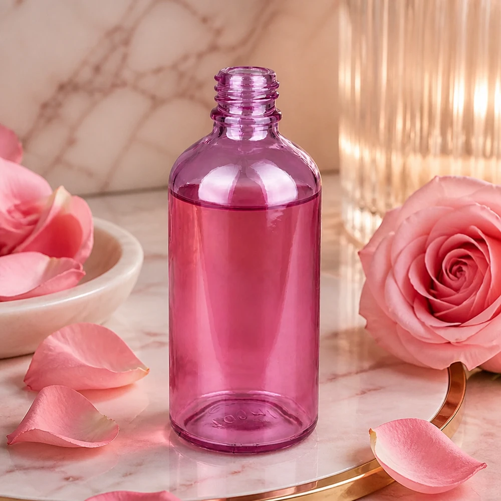 100 ml PurpleLine UT18/100 UNiTWIST-apoteksflaske Elegant 100 ml PurpleLine UT18/100 glasflaske i sart violet til kosmetik og aromaterapi