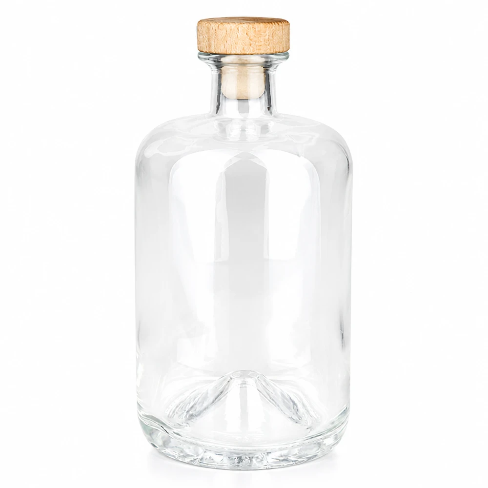 700 ml apoteksflaske Sofia med træhåndtag og kork UNiTWIST® 700 ml glasflaske Sofia med træhåndtag kork UNiTWIST gennemsigtig tom på hvid baggrund