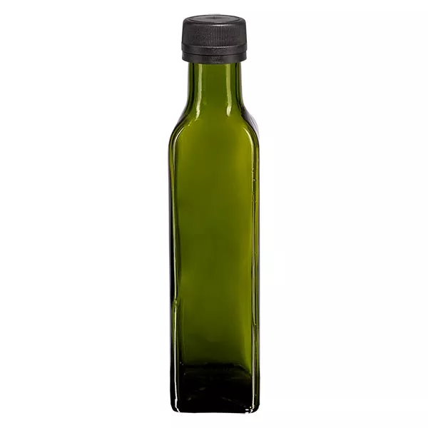 250 ml skrueflaske firkantet olivengrøn med sort låg 250 ml skrueflaske firkantet olivengrøn med sort låg