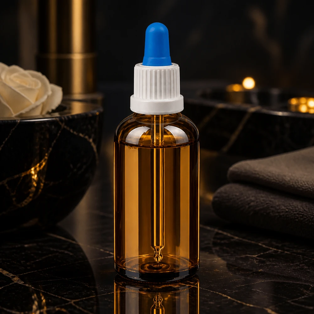 50 ml pipetteflaske hvid/blå OV BrownLine UT18/50 Kompakt 50 ml pipetteflaske BrownLine til præcis dråbedosering i laboratorier og kosmetik
