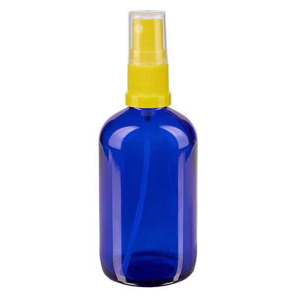 Apotekerflaske blå 100 ml spraytilbehør gul Apotekerflaske blå 100 ml spraytilbehør gul