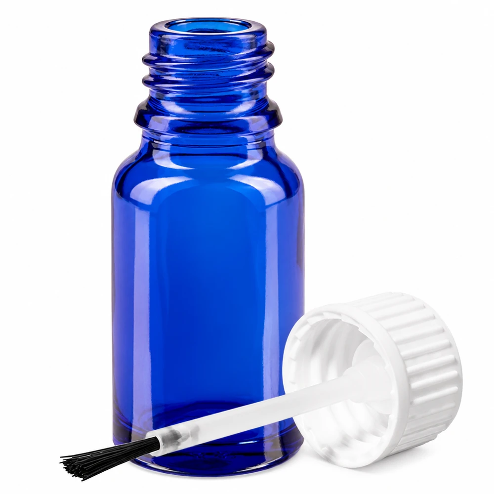 10 ml børsteflaske hvid STD BlueLine UT18/10 Blå glasflaske 10 ml med børsteapplikator STD BlueLine UT18/10 til præcis dosering