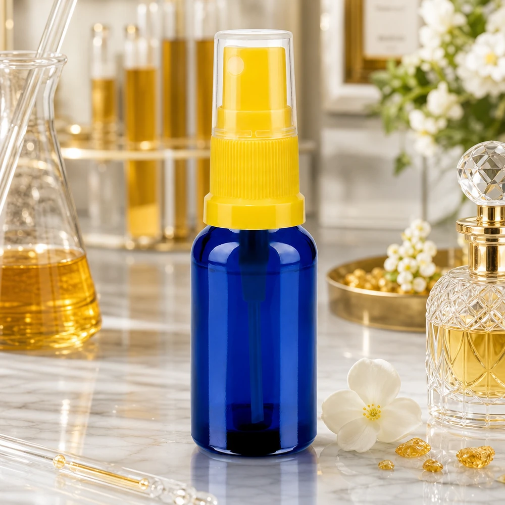 Kompakt 20 ml sprayflaske med gennemsigtigt pumpehoved BlueLine UT18/20 til kosmetik