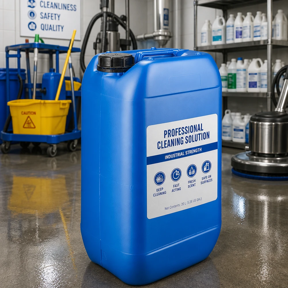 Robust 15-liters blå dunk med OV-skruelåg til industrielle rengøringsmidler