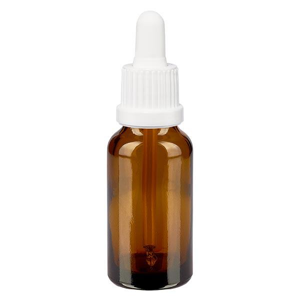 Apoteksflaske brun 20 ml pipette hvid OV Apoteksflaske brun 20 ml pipette hvid OV