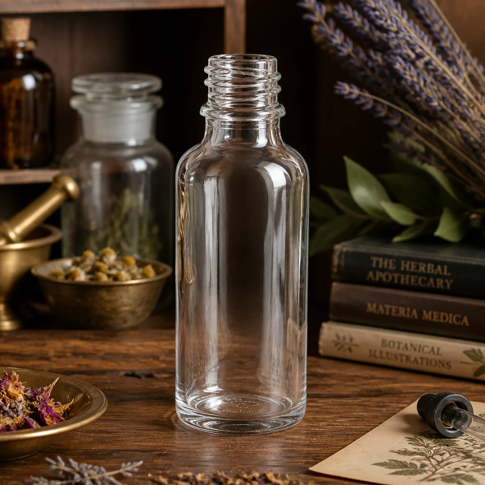30 ml klar glasflaske ApoGlas til DIY-naturkosmetik og hjemmelavede remedier