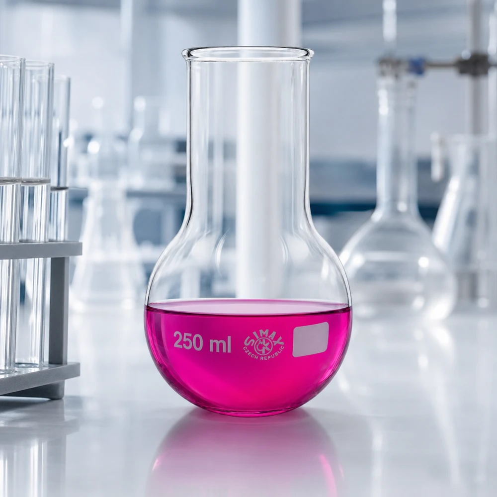 Lommelærke 250 ml med bred hals 250 ml laboratoriekolbe med bred munding og pink væske til kemiske eksperimenter