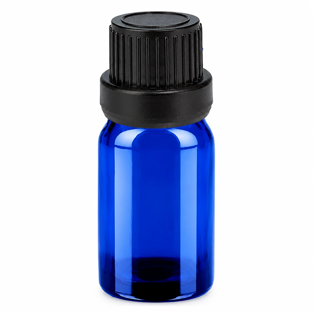 5ml Dropperflaske 2mm sort OV BlueLine UT18/5 5 ml dråbeflaske blå med sort hætte OV BlueLine UT18 til æteriske olier