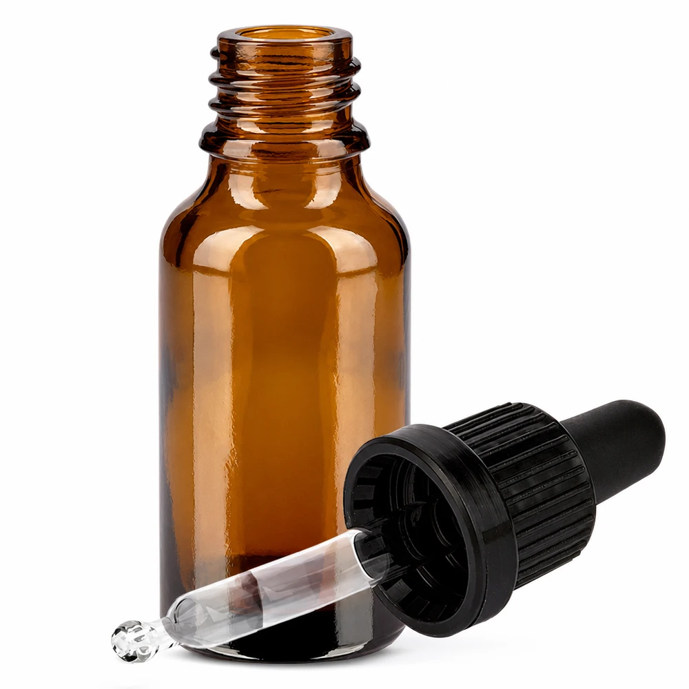 20 ml pipetteflaske sort OV BrownLine UT18/20 Ravfarvet 20 ml glasflaske med pipette og sort skruelåg til præcis dosering