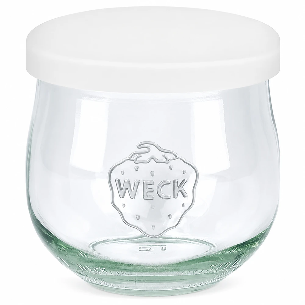 WECK tulipankrukke 370 ml med hvidt silikonelåg Henkogningskrukke præget med WECK-logo