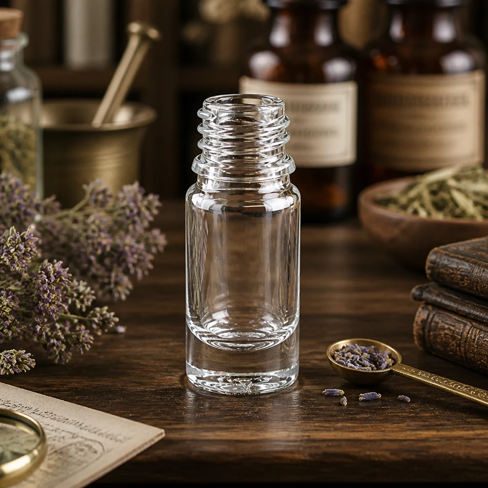 Flaske i klart glas 5ml DIN 18 Tom 5 ml ApoGlas-apoteksflaske med gevindhals til æteriske olier og essenser