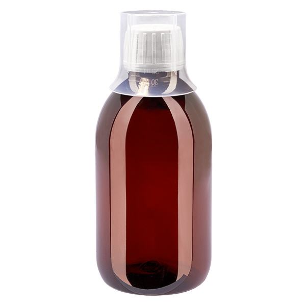 PET-flaske 250 ml med hvid hætte OV + kop PET-flaske 250 ml med hvid hætte OV + kop